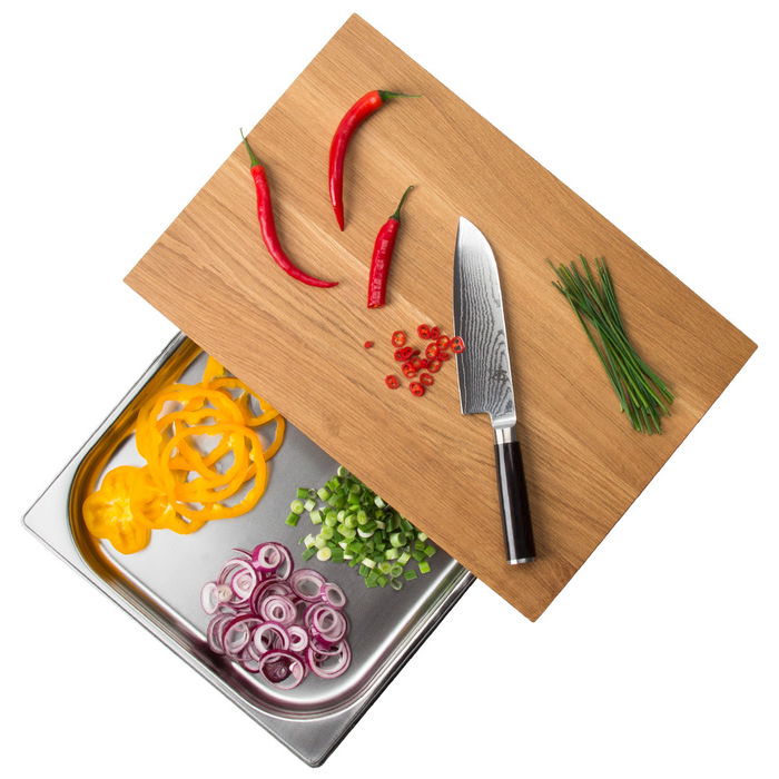 Continenta Tabla Cortar Con Bandeja 48X32,5 Madera Roble Acero Inoxidable